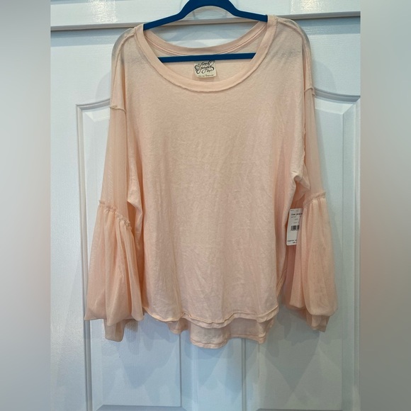Free People Still Got It Mesh Bell Sleeve Top pink - Picture 2 of 7